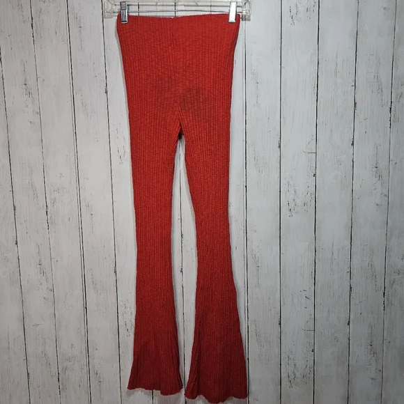 Urban Outfitters UO Rosie Ribbed Red Flare Leg Cotton Blend Pants Size Small. - Picture 7 of 11